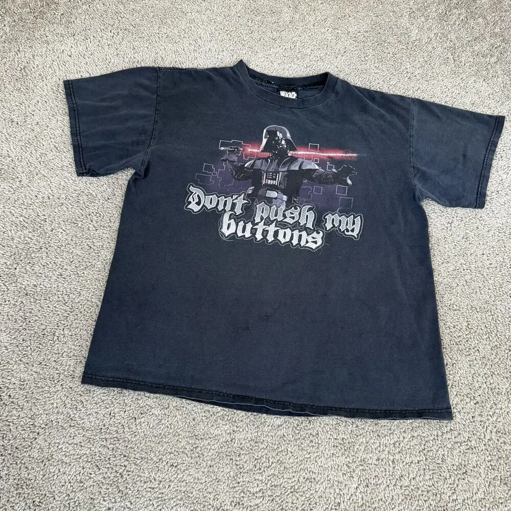 Star Wars Shirt Mens Large Black Don't Push My Buttons Darth Vader Graphic Tee - Picture 2 of 9